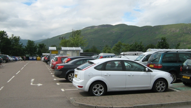 an ordinary car park with large steep hills as the backdrop.  The car park at morrisons fort william